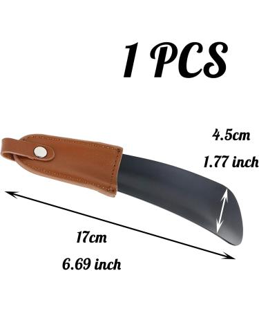 Stainless Steel Shoehorn with Brown Leather Handle - Lightweight and Portable Shoe Helper Stick for Men, Women, and Children - 17cm/6.69 inch - Buy Online on SooperMarket.com