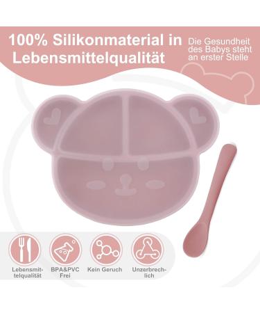 Suction Silicone Baby Plate with Lid, Spoon & Dividers - BPA Free & Dishwasher Safe (Pink) - Buy Online on SooperMarket.com