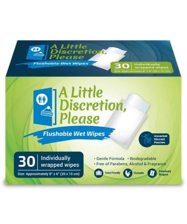 Discreet Individually Wrapped Flushable Travel Wipes for Adults | Unscented & Biodegradable (30 Ct) | Septic & Sewer Safe - Buy Online on SooperMarket.com