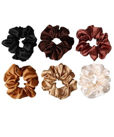 nuoshen 6 Pieces Hair Scrunchies Satin Elastic Soft Hair Ties Scrunchy Hair Bands for Girls and Ladies 6 count (Pack of 1)