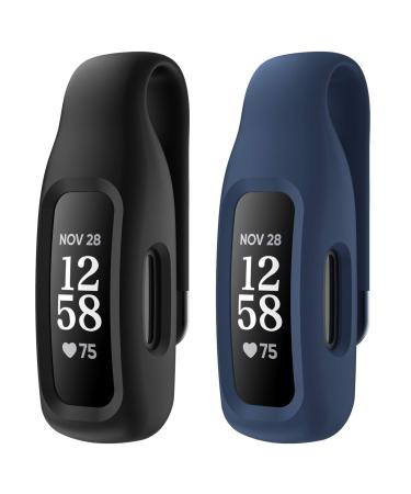 EEweca 2-Pack Clip Case Accessory for Fitbit Inspire 2, Black+Midnight Blue (not for Inspire, Inspire hr, ace 2)