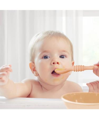 Vicloon Baby Fork and Spoon Set - 2Pcs Silicone Baby Weaning Spoon Set for Self Feeding - Easy Grip Toddler Cutlery Kit - Soft Infant Toddler Spoon in Orange - Buy Online on SooperMarket.com