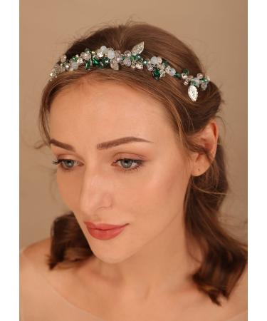 Denifery Bride Wedding Hair Vine Headband Rhinestone Green Crystal Headpieces Blue Bridal Hair Accessories for Women and Girls