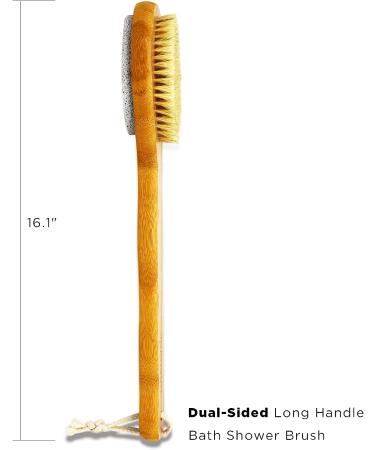 ICANdOIT 2 in 1 Long Handle Bath & Shower Brush with Boar Bristle and Pumice Stone - Exfoliate, Soften Skin, Dry Brushing, Cellulite & Lymphatic Drainage - Buy Online on SooperMarket.com
