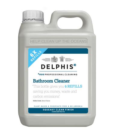 Delphis Eco Bathroom Cleaner - Plant-based Vegan Bathroom Cleaning Spray Free from Fragrances Chlorine and Phosphates EU Ecolabel Accredited 2 Litres White Unscented  2Ltr