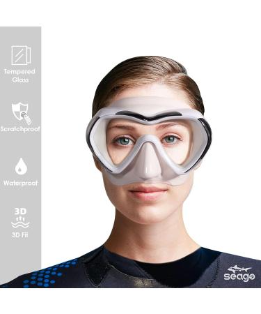 Seago Snorkel Diving Mask Swim Goggles - Stylish Clear Vision Anti-Fog Underwater Goggles for Adult Youth | Waterproof with Nose Cover - White - Buy Online on SooperMarket.com