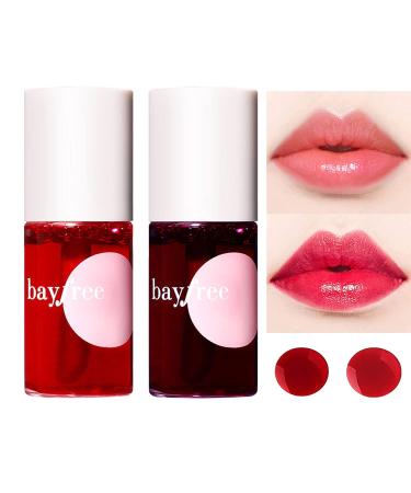 2 Colors Lip Tint Stain, Plump Lip Gloss Moisturizing Tinted for Cheek & Lip, Long lasting, Glossy Korean Mini Liquid Lipstick, Easy Apply #01 APPLE& #03 WATERMELON