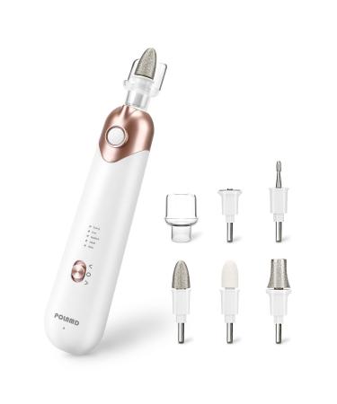 POLAMD Cordless Manicure and Pedicure Set Rechargeable Electric Nail Files 5-speed LED Light Durable Attachments Excellent Home Use Electric Nail Drill for Cuticles Hard Skin Removal White