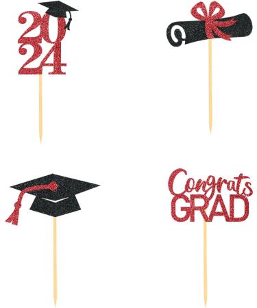 24Pcs Graduation Cupcake Toppers Graduation Cupcake Picks for Cupcake Food Decorations - Class of 2024 Graduation Cupcake Toppers Supplies (Black & Red) - Buy Online on SooperMarket.com