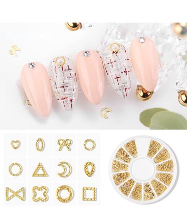 XEAOHESY 6 Boxes Gold Nail Charms for Nails - Geometry Heart Moon Line Sea Creatures Metal Studs, 3D Nail Art Jewelry Decoration with Tweezers and Wax Pencil - Buy Online on SooperMarket.com