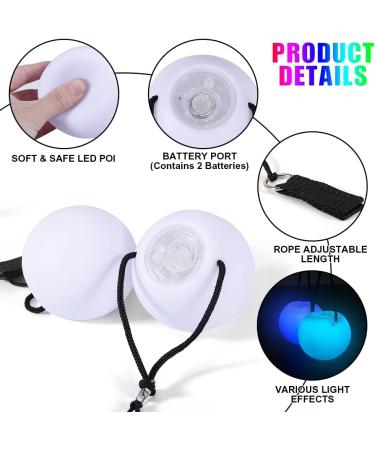Joycabin LED Poi Balls Set 2 Bright Rainbow Juggling Balls with Strobe Effect & Adjustable Cords for Beginners Kids & Adults - Perfect for Outdoor Play! - Buy Online on SooperMarket.com