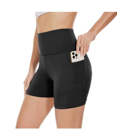 Gayhay cycling shorts women with pockets high waist short leggings yoga shorts summer outfit sports pants hot pants stretchy A-black SM
