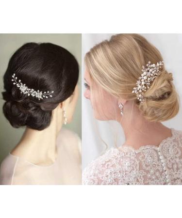 Elegant Bride Wedding Hair Comb Set | Crystal Pearl Hair Clips & Silver Vine Headdress for Girls - Buy Online on SooperMarket.com