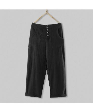 Gufesf Women's Cotton Linen Palazzo Pants - Summer Wide Leg Trousers with Pockets | Black, Small - Buy Online on SooperMarket.com