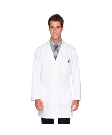 Landau Essentials Relaxed Fit 5-Pocket 4-Button Mid-Length Lab Coat for Men 3124 48 White 6oz Polycotton Twill