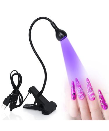 AORAEM 3 in 1 Nail Lamp Kit LED Nail Dryer Portable Gooseneck Quick Dry Flash Curing Light for Gel Nails 3PCS Clear Nail Tips Clip and Nail File Kits Tools for Poly Nail Extension Nails Tips Arts Bb-black