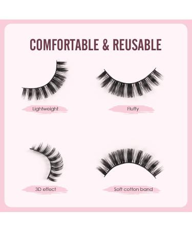 Glowingwin Russian Volume D Curl Hybrid Strip Lashes - 10 Pairs Pack | 3D Curly Faux Mink False Eyelashes | Natural, Fluffy, and Long-Lasting Russian Lashes - Buy Online on SooperMarket.com