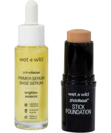 Wet n Wild Glow Me Up Set Make-up Set with Brightening Face Primer Serum & Photo Focus Stick Foundation in Soft Beige Shade Face Make-up Set for Radiance Boost and Intense Moisture - Buy Online on SooperMarket.com