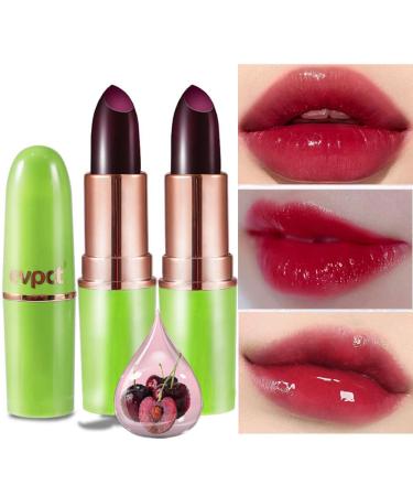 evpct 2Pcs Black Red Cherry Color Changing Magic Lipstick Tinted Lip Balm Stain Gloss Set PH Lazy Lipstick Waterproof Color Change Changing Jelly Lipstick labiales magicos mate 24 horas originales 2 Count (Pack of 1) 2Pc...