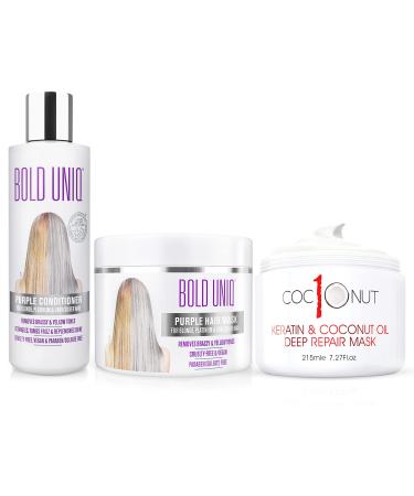 Purple Hair Mask - For Blonde, Platinum, Bleached, Silver, Gray, Ash & Brassy Hair, Purple Conditioner, and Coconut Hair Mask Bundle - Paraben & Sulfate free, Cruelty-free & Vegan