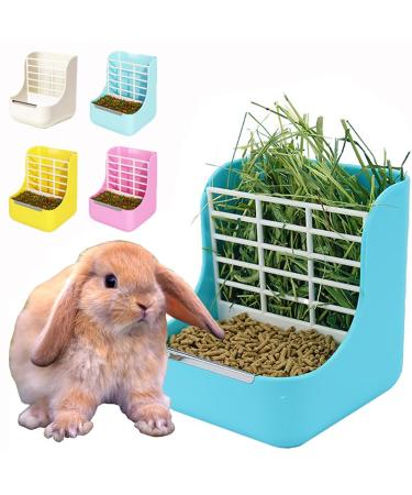 MINGZE Hay Food Bin Feeder for Rabbit Guinea Pig Chinchilla and Other Small Animals 2 in 1 for Grass and Food (blue)