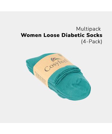 Cosyfeel Women Loose Diabetic Socks | 4-Pack Neuropathy Ankle Socks for Ladies | Super Soft Eco-Friendly Bamboo Material | Durable with Seamless Toe | Multicolour Patterns | 4 Seasons 7-9 1/2 BLUE CURACAO - Buy Online on SooperMarket.com