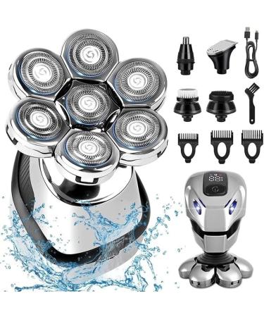 GeRRiT Electric Razor for Men's 7D Electric Razor for Men 5 in 1 Head Shavers Rotary Shaver Waterproof Grooming Kit Cordless 7 Blade Bald Shaver LED Display
