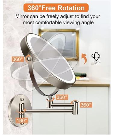 Wresetly 8In Chargeable Vanity/Bathroom Double Side Mirror 1X/10X Enlarge LED&3Color Temp Touch Screen 360 Rotat C - Buy Online on SooperMarket.com