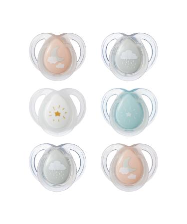 Tommee Tippee Nighttime soother 0-6months 6 pack of glow in the dark soothers with symmetrical silicone baglet Pink Night
