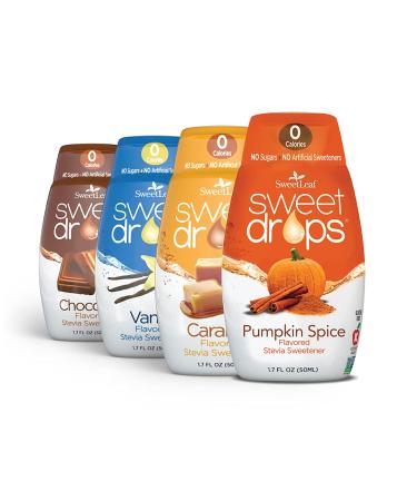 SweetLeaf Sweet Drops Assortment (4 Pack) Stevia Sweetener, Keto Friendly, Zero Calories, Sugar-Free