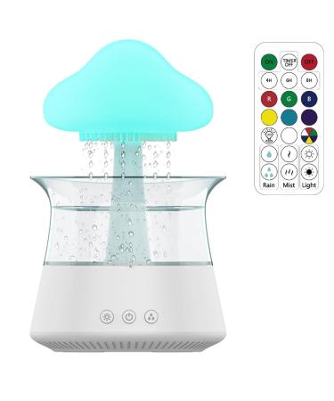 Rain Cloud Humidifier Water Drip with Remote Controller 7 Light Colours Timer 3 in 1 Aroma Diffuser Multifunctional Mushroom Rain Lamp Humidifier for Relaxing Sleeping(white)