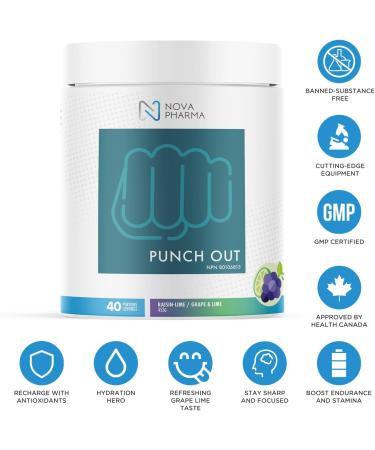 Nova Pharma Punch Out Pre Workout Powder L-Carnitine and Antioxidant-Rich Pre Workout Supplement Boost Stamina and Endurance for Gym Training and Workouts - 40 Servings (Grape & Lime) - Buy Online on SooperMarket.com
