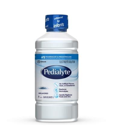 Pedialyte Electrolyte Solution, Unflavored, Hydration Drink, 33.8 Fl Oz. (Pack of 4)