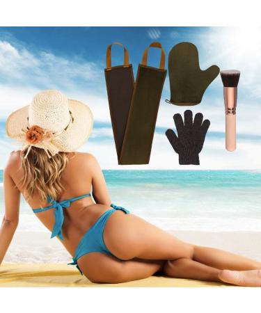 4 Pack Self Tanning Kit with Mitt, Back Applicator, Exfoliating Glove & Face Tanner Brush - Brown - Buy Online on SooperMarket.com