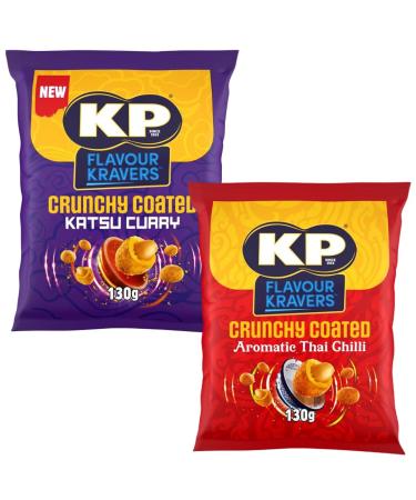 Peanut Snack Bundle With KP Kravers Katsu Curry Peanuts 130g and Kravers Thai Chilli Coated Peanuts 130g (2 Pack)