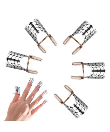 Hanyousheng Nail Forms Nail Art Tips Nail Guides 5 Pcs Reusable Nail Art Forms Silver Nail Extension Forms Tools for UV Gel/Acrylic Washable/Reusable False Nails Forms