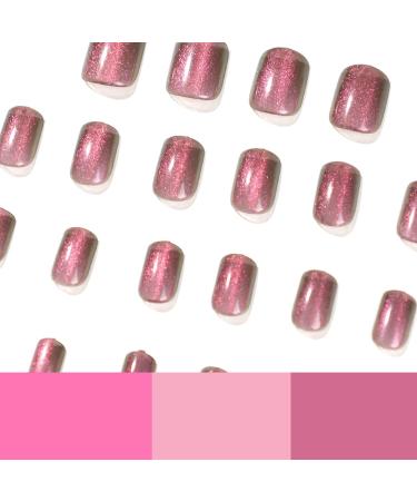 24PC Short Holographic Red Fake Nails Set with Glue - Elegant Touch Press On Nails for Women - Perfect for Party Daily Wear (JP1979) - Buy Online on SooperMarket.com