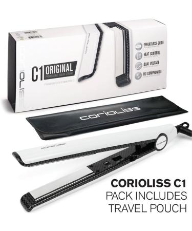Corioliss C1 Professional Titanium Hair Styling Iron - White Carbon Fiber 1 Ceramic Plates Anti-Frizz & Heat Resistant Pouch - Perfect for Straightening Curls & Flicks - International Shipping Available - Buy Online on SooperMarket.com