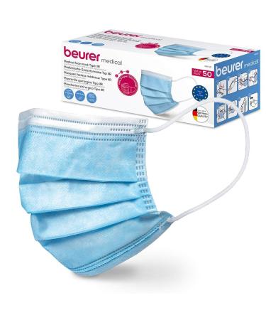 Beurer mm 15 op-mask type IIR made in EU 3-layer medical face mask protects your environment against droplets and microorganisms heat absorbing 50 mm 15 type iir-50 pieces single