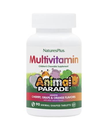 Natures Plus Animal Parade Children's Chewable Multivitamin - 90 Animal-Shaped Tablets Pack of 2 - Natural Assorted Flavors - Vegan Gluten Free - 90 Total Servings