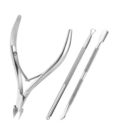 Cuticle Trimmer with Cuticle Pusher  Cuticle Remover Cuticle Nippers Professional Stainless Steel Cuticle Pusher and Cutter Clippers Durable Pedicure Manicure Tools for Fingernails and Toenails for AZUREBEAUTY