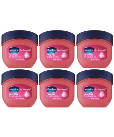 Vaseline Lip Therapy Rosy Lips Mini Pure Petroleum Jelly Advanced Moisture Light Rose Fragrance Sheer Pink Tint on Lips Mini Vaseline Petroleum Jelly Soft Vaseline Lips (Pack of 6 - 0.25 Oz Ea)