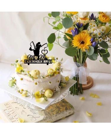 Funny Fishing Wedding Cake Topper - HOOKED FOR LIFE - Groom Hugging Bride Fishing Couple Cake Topper Mr&Mrs Wedding Cake Topper (Fishing Couple) - Buy Online on SooperMarket.com