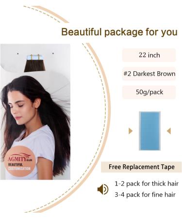 AGMITY Tape in Hair Extensions Human Hair Darkest Brown 22 inches 20pcs 50g/pack Straight Seamless Skin Weft Real Remy Human Hair Tape in Extensions(22 inches #2 Darkest Brown) 22 inch #2 Darkest Brown - Buy Online on SooperMarket.com