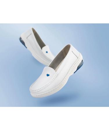 MaxMuxun Women's Non Slip Leather Nursing Shoes - Comfortable Slip-on Loafers for Restaurant Work - Blue, Size 5.5 - Buy Online on SooperMarket.com