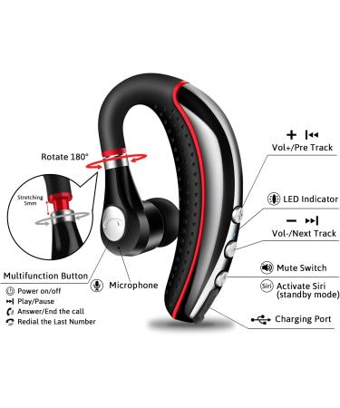 Bluetooth Headset V5.0 - Noise Canceling Mic, Ultralight Business Earpiece for Cell Phone, Sweatproof Headset for Driving/Trucker/Office - Red - Buy Online on SooperMarket.com