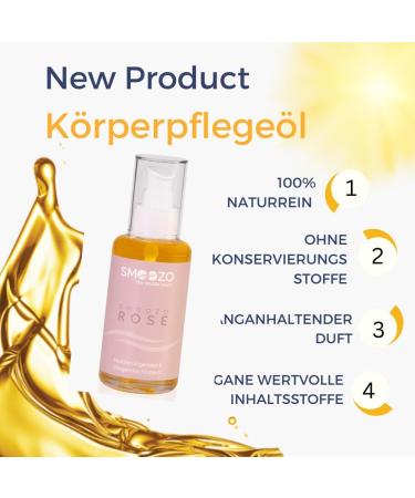Smoozo Vegan Body Care Oil 100ml - Natural Massage & Skin Tightening Oil for Dry Skin - Perfect After Shaving (Rose) - Buy Online on SooperMarket.com
