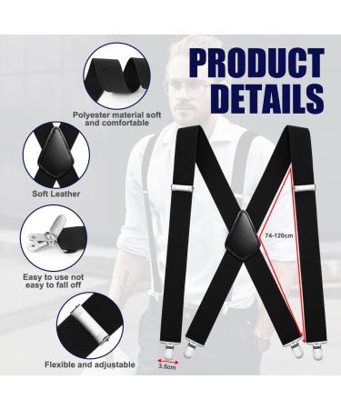 Buy Aomig Extra Wide Braces for Men - 3.5 cm Strong Metal Clips Adjustable & Elastic - Unisex X Style - Buy Online on SooperMarket.com
