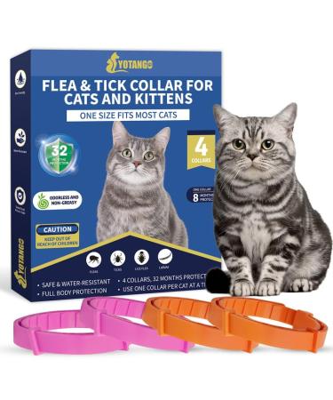 YOTANGO Cat Collar Repellent 4 Pack Cat Collar-Built-in Pant-Based Formula Strong Repellency Slow Release Pleasant Aroma Waterproof (PinkOrange)