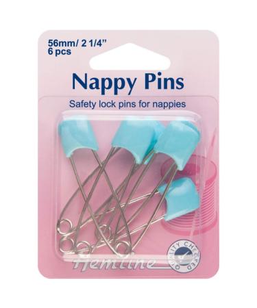 Hemline Safety Lock Nappy Pins 56mm 6pcs - Blue